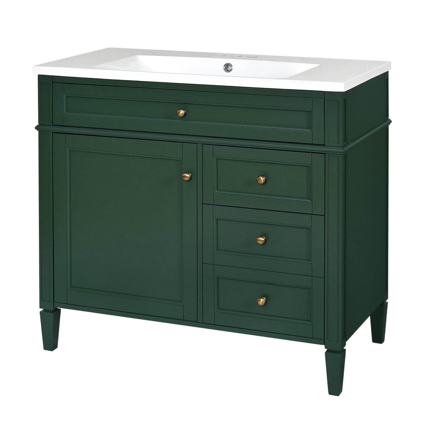 VanityFus 36-in Green Bathroom Vanity Single Sink Combo with Resin Top Undermount 1 Soft Close Door 3 Drawers Adjustable Shelves