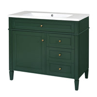 VanityFus 36-in Green Bathroom Vanity Single Sink Combo with Resin Top Undermount 1 Soft Close Door 3 Drawers Adjustable Shelves