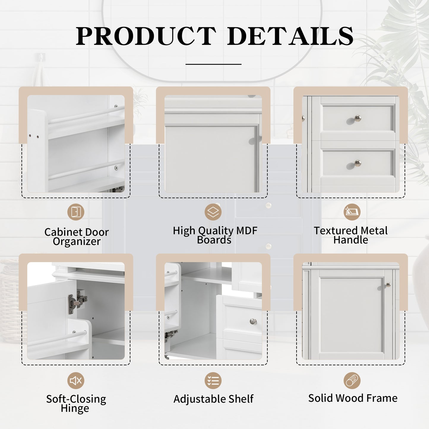 VanityFus 36-in White Bathroom Vanity Single Sink Combo with Resin Top Undermount 1 Soft Close Door 3 Drawers