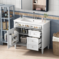 VanityFus 36-in White Bathroom Vanity Single Sink Combo with Resin Top Undermount 1 Soft Close Door 3 Drawers