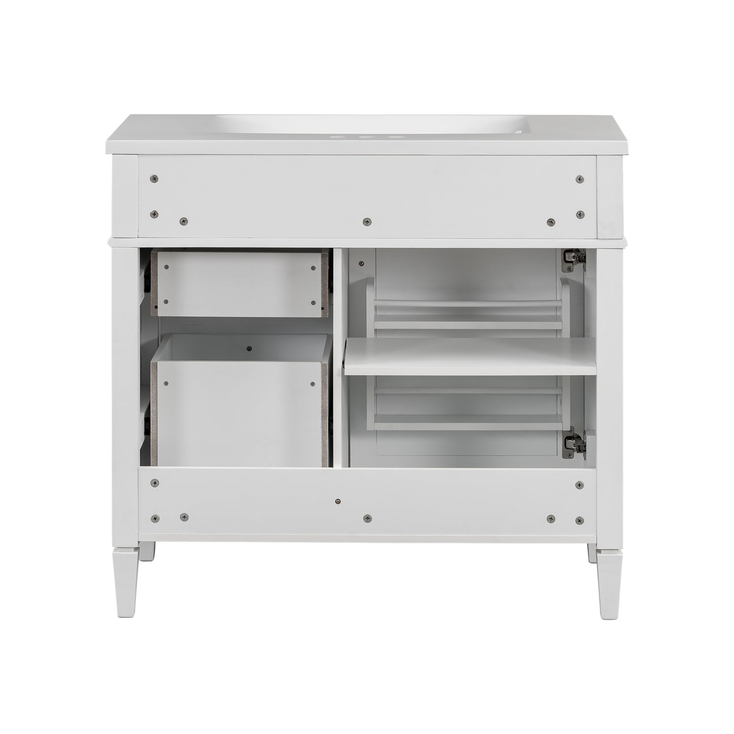 VanityFus 36-in White Bathroom Vanity Single Sink Combo with Resin Top Undermount 1 Soft Close Door 3 Drawers