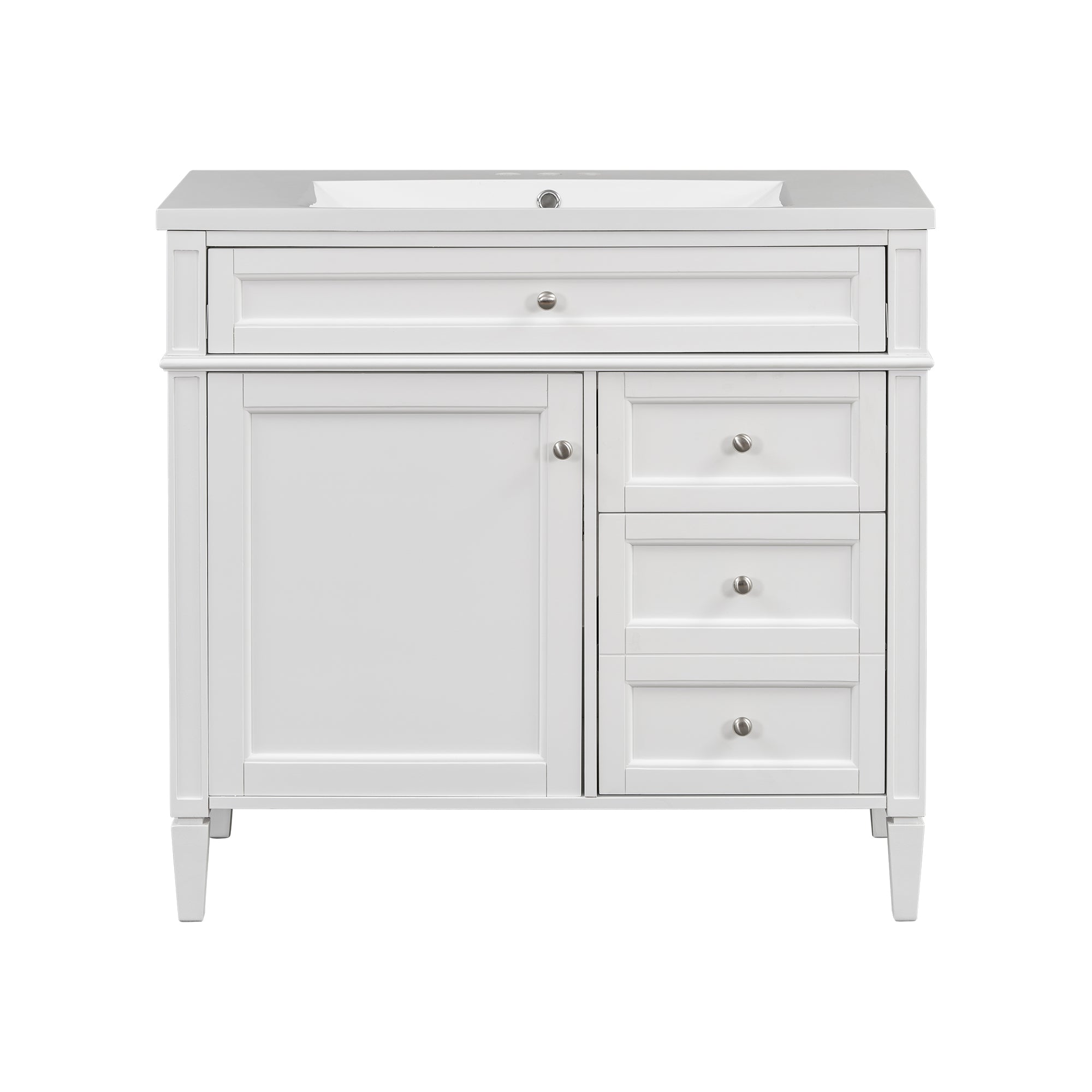 VanityFus 36-in White Bathroom Vanity Single Sink Combo with Resin Top Undermount 1 Soft Close Door 3 Drawers