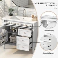 VanityFus 36-in White Bathroom Vanity Single Sink Combo with Resin Top Undermount 1 Soft Close Door 3 Drawers