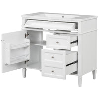 VanityFus 36-in White Bathroom Vanity Single Sink Combo with Resin Top Undermount 1 Soft Close Door 3 Drawers