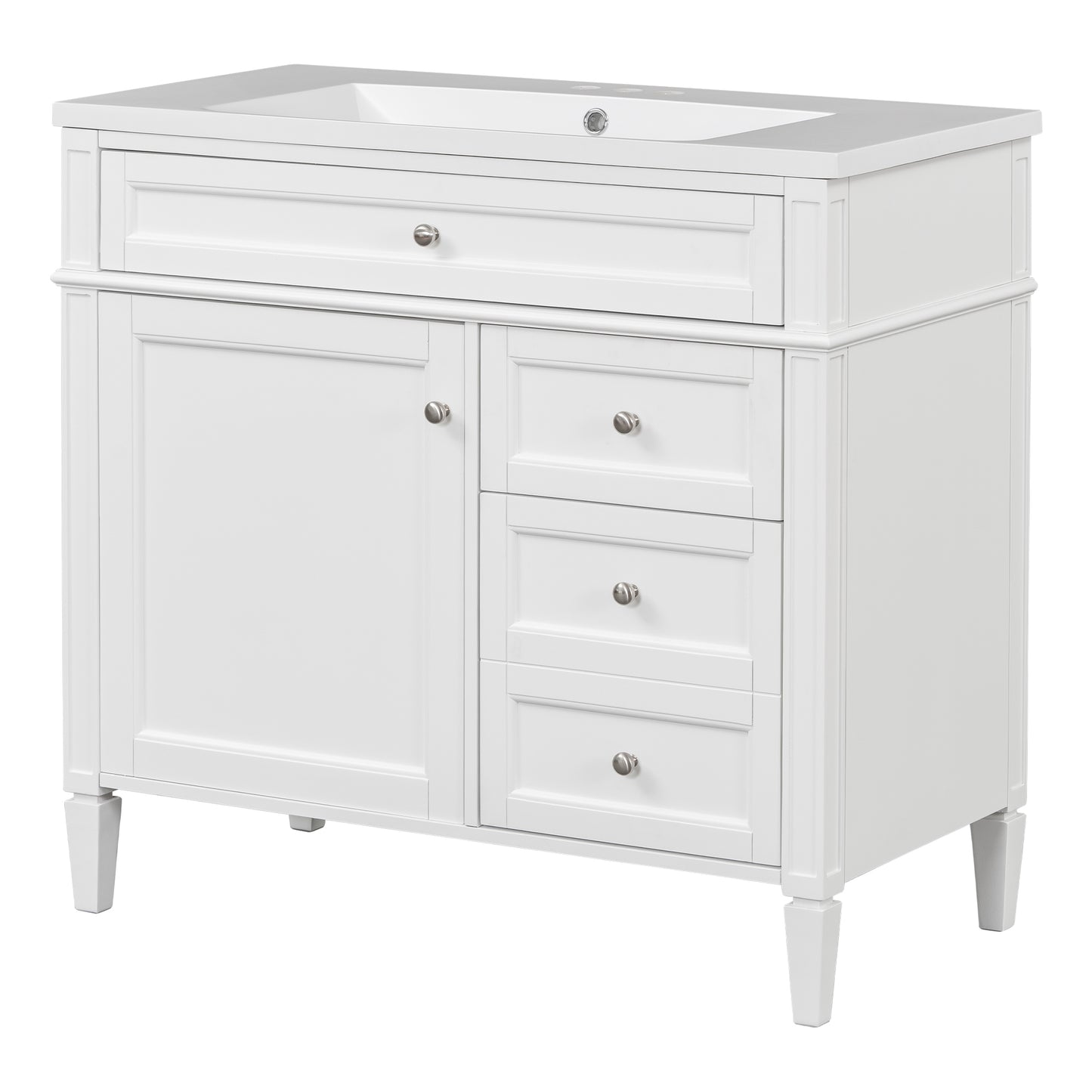 VanityFus 36-in White Bathroom Vanity Single Sink Combo with Resin Top Undermount 1 Soft Close Door 3 Drawers
