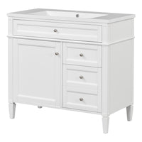 VanityFus 36-in White Bathroom Vanity Single Sink Combo with Resin Top Undermount 1 Soft Close Door 3 Drawers