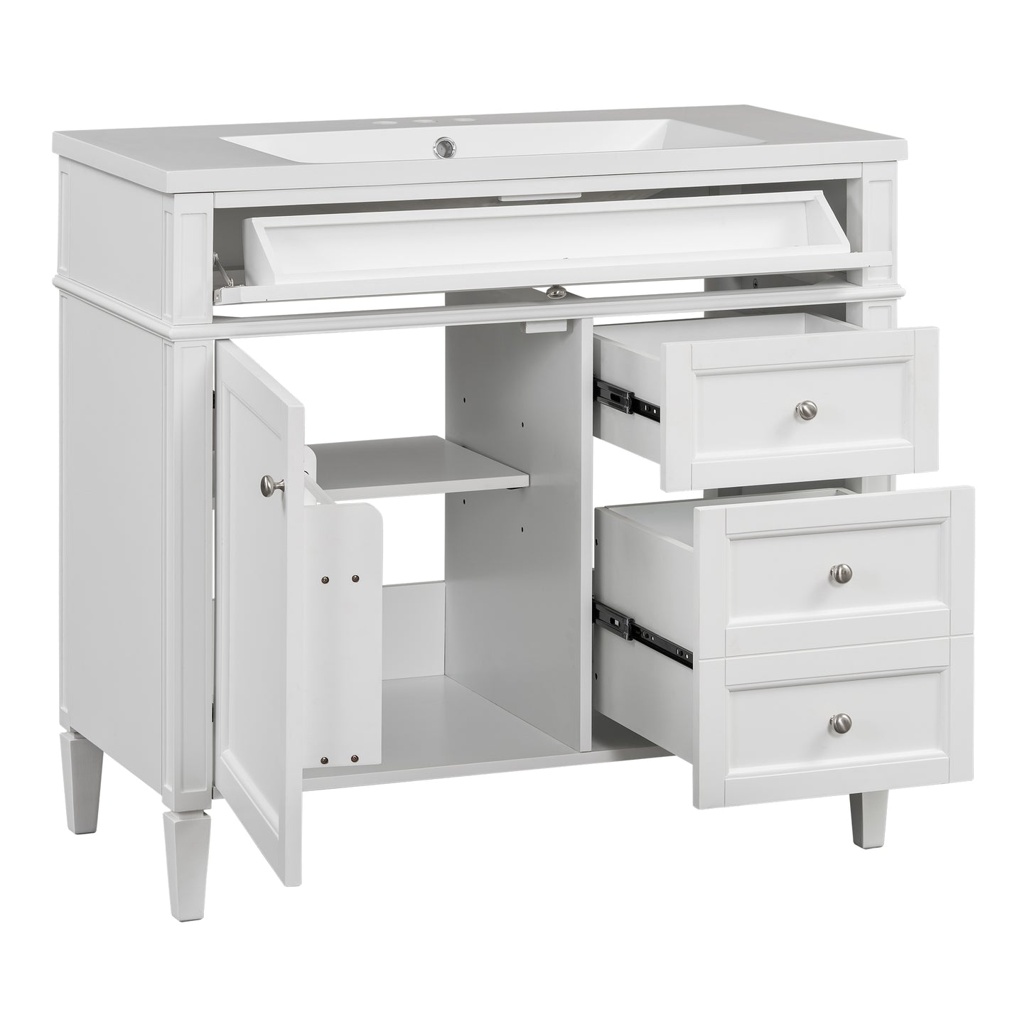 VanityFus 36-in White Bathroom Vanity Single Sink Combo with Resin Top Undermount 1 Soft Close Door 3 Drawers