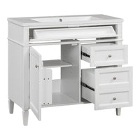 VanityFus 36-in White Bathroom Vanity Single Sink Combo with Resin Top Undermount 1 Soft Close Door 3 Drawers