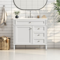 VanityFus 36-in White Bathroom Vanity Single Sink Combo with Resin Top Undermount 1 Soft Close Door 3 Drawers