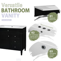 VanityFus 36-in Black Bathroom Vanity Undermount Single Sink Combo Resin Top with 2 Soft Close Doors 3 Drawers Adjustable Shelves