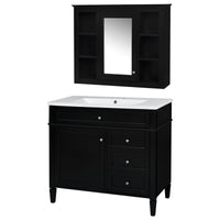 VanityFus 36-in Black Bathroom Vanity Undermount Single Sink Combo Resin Top with 2 Soft Close Doors 3 Drawers Adjustable Shelves