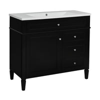 VanityFus 36-in Black Bathroom Vanity Undermount Single Sink Combo Resin Top with 2 Soft Close Doors 3 Drawers Adjustable Shelves