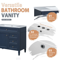 VanityFus 36-in Blue Bathroom Vanity Undermount Single Sink Combo Resin Top with 2 Soft Close Doors 3 Drawers Adjustable Shelves