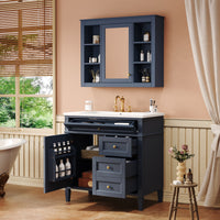 VanityFus 36-in Blue Bathroom Vanity Undermount Single Sink Combo Resin Top with 2 Soft Close Doors 3 Drawers Adjustable Shelves