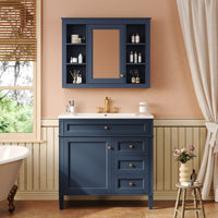 VanityFus 36-in Blue Bathroom Vanity Undermount Single Sink Combo Resin Top with 2 Soft Close Doors 3 Drawers Adjustable Shelves