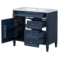 VanityFus 36-in Blue Bathroom Vanity Undermount Single Sink Combo Resin Top with 2 Soft Close Doors 3 Drawers Adjustable Shelves