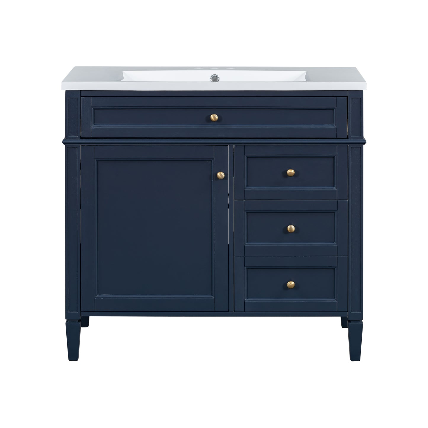 VanityFus 36-in Blue Bathroom Vanity Undermount Single Sink Combo Resin Top with 2 Soft Close Doors 3 Drawers Adjustable Shelves