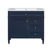 VanityFus 36-in Blue Bathroom Vanity Undermount Single Sink Combo Resin Top with 2 Soft Close Doors 3 Drawers Adjustable Shelves