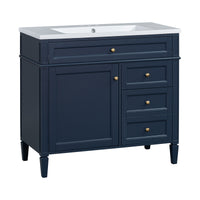 VanityFus 36-in Blue Bathroom Vanity Undermount Single Sink Combo Resin Top with 2 Soft Close Doors 3 Drawers Adjustable Shelves