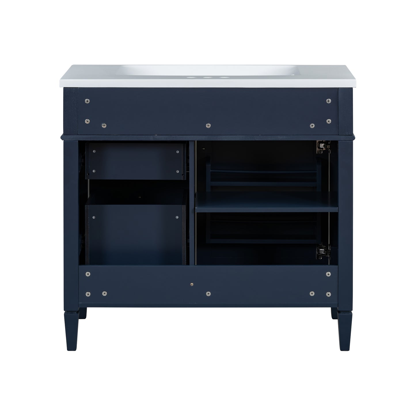 VanityFus 36-in Blue Bathroom Vanity Undermount Single Sink Combo Resin Top with 2 Soft Close Doors 3 Drawers Adjustable Shelves
