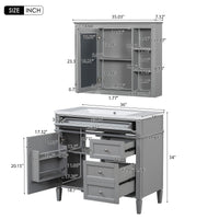 VanityFus 36-in Grey Bathroom Vanity Undermount Single Sink Combo Resin Top with 2 Soft Close Doors 3 Drawers Adjustable Shelves