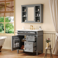 VanityFus 36-in Grey Bathroom Vanity Undermount Single Sink Combo Resin Top with 2 Soft Close Doors 3 Drawers Adjustable Shelves