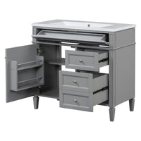 VanityFus 36-in Grey Bathroom Vanity Undermount Single Sink Combo Resin Top with 2 Soft Close Doors 3 Drawers Adjustable Shelves