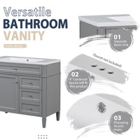 VanityFus 36-in Grey Bathroom Vanity Undermount Single Sink Combo Resin Top with 2 Soft Close Doors 3 Drawers Adjustable Shelves