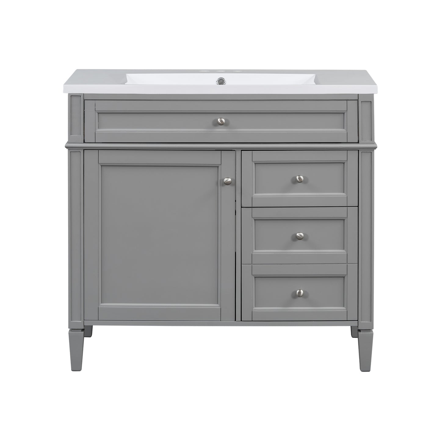 VanityFus 36-in Grey Bathroom Vanity Undermount Single Sink Combo Resin Top with 2 Soft Close Doors 3 Drawers Adjustable Shelves