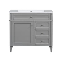 VanityFus 36-in Grey Bathroom Vanity Undermount Single Sink Combo Resin Top with 2 Soft Close Doors 3 Drawers Adjustable Shelves