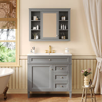 VanityFus 36-in Grey Bathroom Vanity Undermount Single Sink Combo Resin Top with 2 Soft Close Doors 3 Drawers Adjustable Shelves