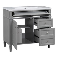 VanityFus 36-in Grey Bathroom Vanity Undermount Single Sink Combo Resin Top with 2 Soft Close Doors 3 Drawers Adjustable Shelves