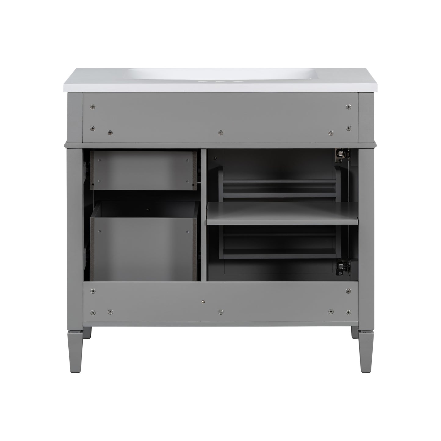 VanityFus 36-in Grey Bathroom Vanity Undermount Single Sink Combo Resin Top with 2 Soft Close Doors 3 Drawers Adjustable Shelves