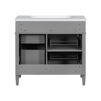 VanityFus 36-in Grey Bathroom Vanity Undermount Single Sink Combo Resin Top with 2 Soft Close Doors 3 Drawers Adjustable Shelves