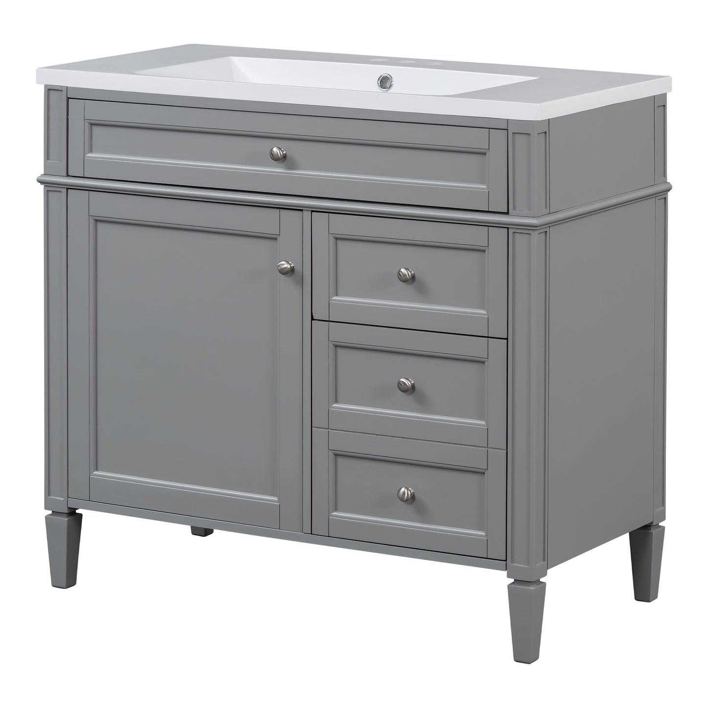 VanityFus 36-in Grey Bathroom Vanity Undermount Single Sink Combo Resin Top with 2 Soft Close Doors 3 Drawers Adjustable Shelves