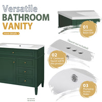 VanityFus 36-in Green Bathroom Vanity Undermount Single Sink Combo Resin Top with 2 Soft Close Doors 3 Drawers Adjustable Shelves