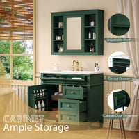 VanityFus 36-in Green Bathroom Vanity Undermount Single Sink Combo Resin Top with 2 Soft Close Doors 3 Drawers Adjustable Shelves