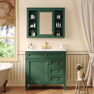 VanityFus 36-in Green Bathroom Vanity Undermount Single Sink Combo Resin Top with 2 Soft Close Doors 3 Drawers Adjustable Shelves
