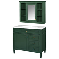VanityFus 36-in Green Bathroom Vanity Undermount Single Sink Combo Resin Top with 2 Soft Close Doors 3 Drawers Adjustable Shelves