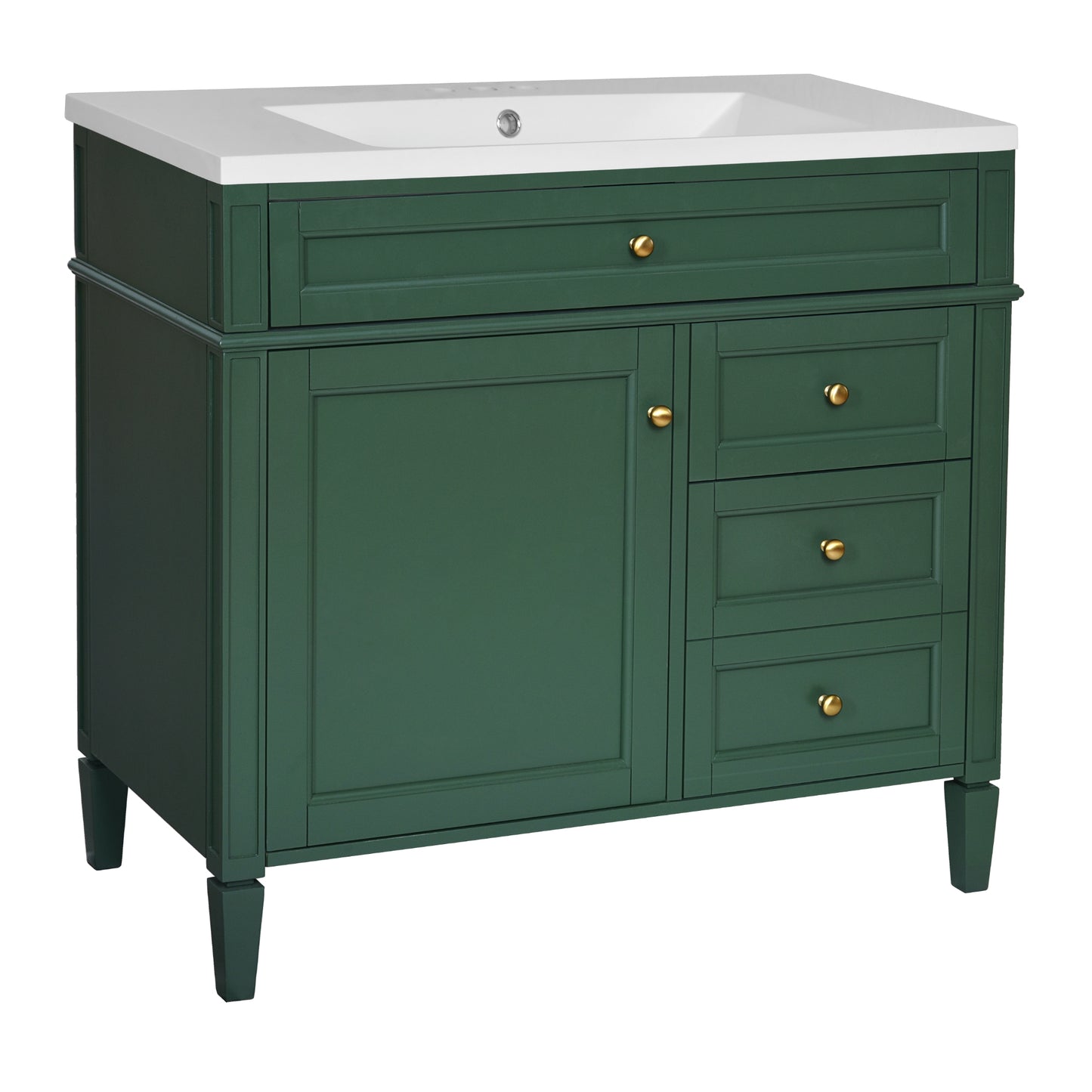 VanityFus 36-in Green Bathroom Vanity Undermount Single Sink Combo Resin Top with 2 Soft Close Doors 3 Drawers Adjustable Shelves