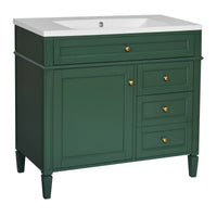 VanityFus 36-in Green Bathroom Vanity Undermount Single Sink Combo Resin Top with 2 Soft Close Doors 3 Drawers Adjustable Shelves