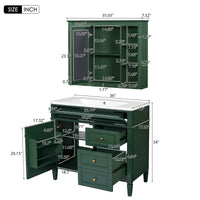 VanityFus 36-in Green Bathroom Vanity Undermount Single Sink Combo Resin Top with 2 Soft Close Doors 3 Drawers Adjustable Shelves