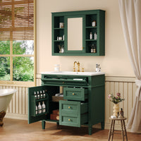 VanityFus 36-in Green Bathroom Vanity Undermount Single Sink Combo Resin Top with 2 Soft Close Doors 3 Drawers Adjustable Shelves