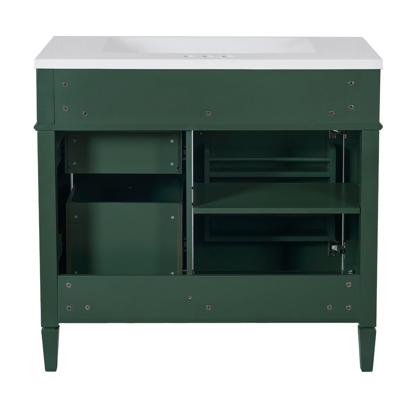 VanityFus 36-in Green Bathroom Vanity Undermount Single Sink Combo Resin Top with 2 Soft Close Doors 3 Drawers Adjustable Shelves