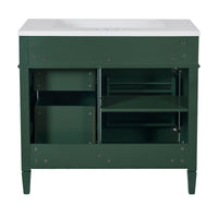 VanityFus 36-in Green Bathroom Vanity Undermount Single Sink Combo Resin Top with 2 Soft Close Doors 3 Drawers Adjustable Shelves