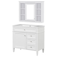 VanityFus 36-in White Bathroom Vanity Undermount Single Sink Combo Resin Top with 2 Soft Close Doors 3 Drawers Adjustable Shelves