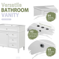 VanityFus 36-in White Bathroom Vanity Undermount Single Sink Combo Resin Top with 2 Soft Close Doors 3 Drawers Adjustable Shelves