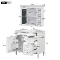 VanityFus 36-in White Bathroom Vanity Undermount Single Sink Combo Resin Top with 2 Soft Close Doors 3 Drawers Adjustable Shelves