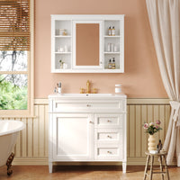 VanityFus 36-in White Bathroom Vanity Undermount Single Sink Combo Resin Top with 2 Soft Close Doors 3 Drawers Adjustable Shelves