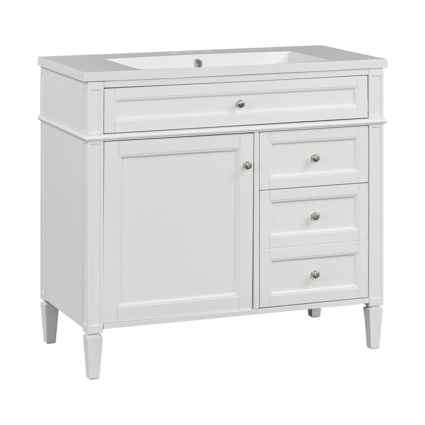 VanityFus 36-in White Bathroom Vanity Undermount Single Sink Combo Resin Top with 2 Soft Close Doors 3 Drawers Adjustable Shelves